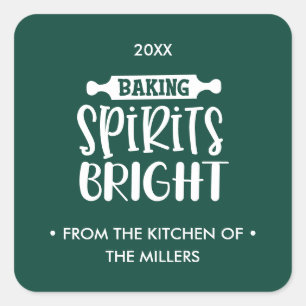 Green Christmas Baking Spirits Bright Square Sticker