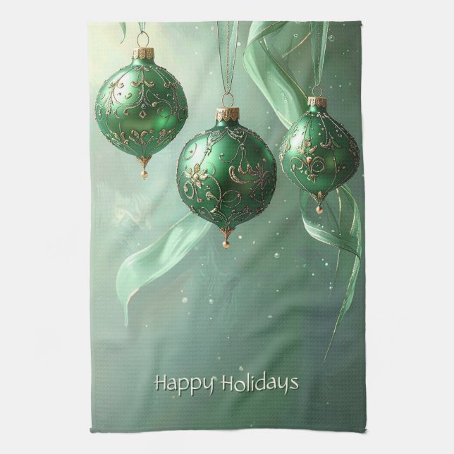 Green Christmas Ball Holiday Kitchen Towel (Vertical)