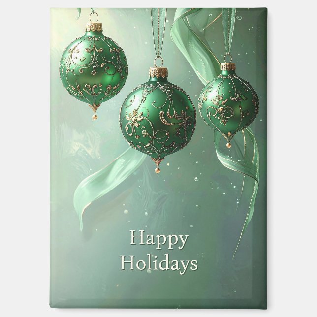 Green Christmas Ball Holiday Magnet (Front)