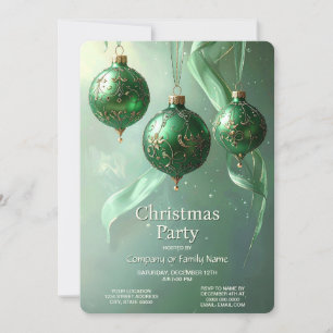 Green Christmas Ball Holiday Party Invitation