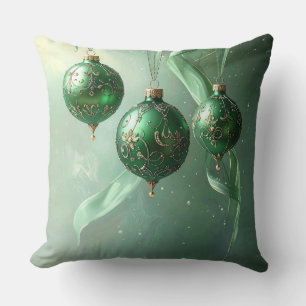 Green Christmas Ball Holiday Throw Pillow