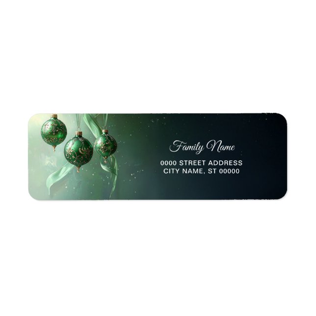 Green Christmas Ball Return Address Label (Devant)