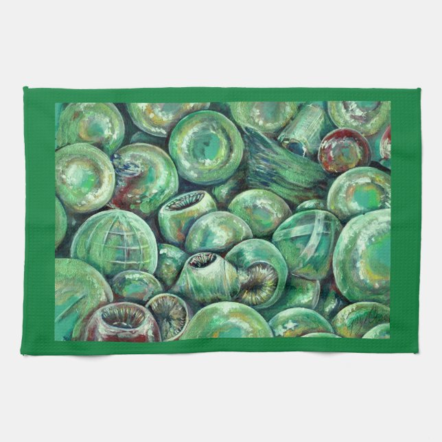 Green Christmas Balls Kitchen Towel (Horizontal)