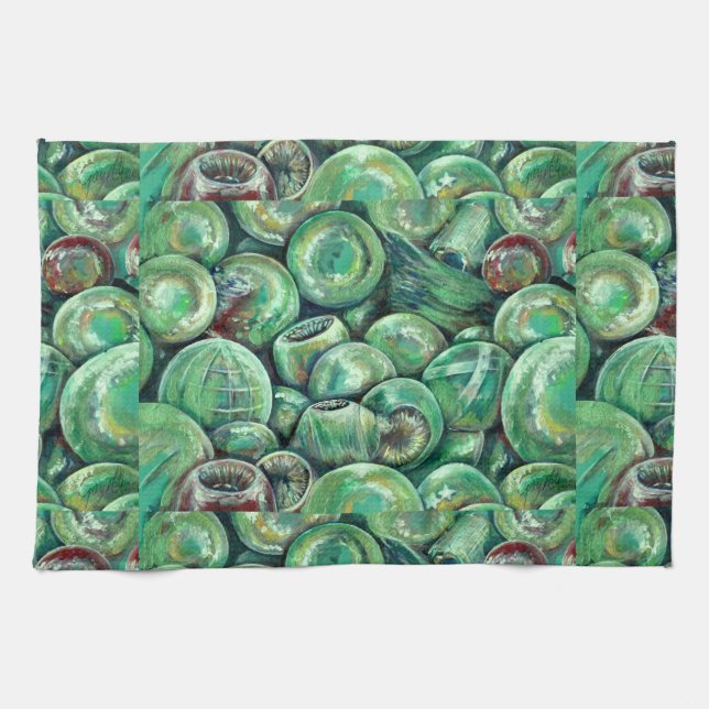 Green Christmas Balls Kitchen Towel (Horizontal)