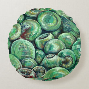 Green Christmas Balls Round Pillow