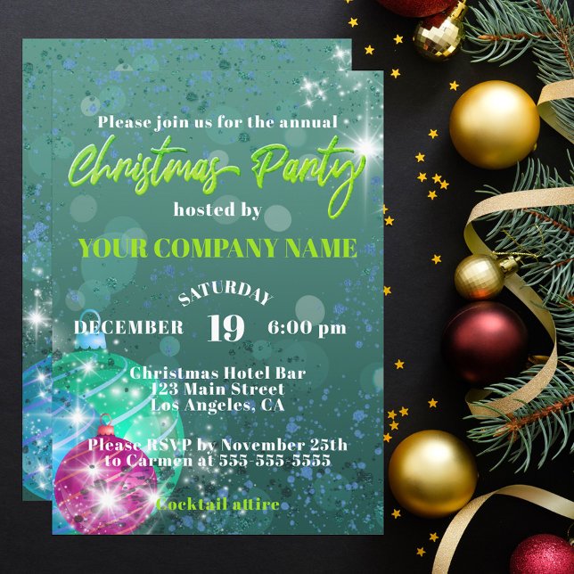 Green Christmas Baubles Corporate Party Invitation (Créateur téléchargé)
