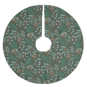Green Christmas Botanical  Brushed Polyester Tree Skirt
