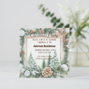 Green Christmas Botanical Frame Bright Background Invitation