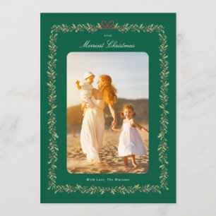 green christmas bow botanical frame photo  holiday card