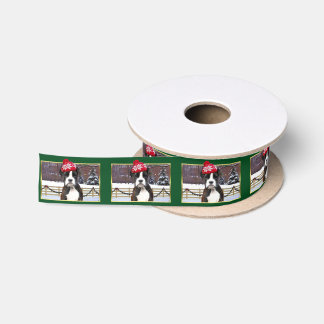 Green Christmas Boxer dog Satin Ribbon