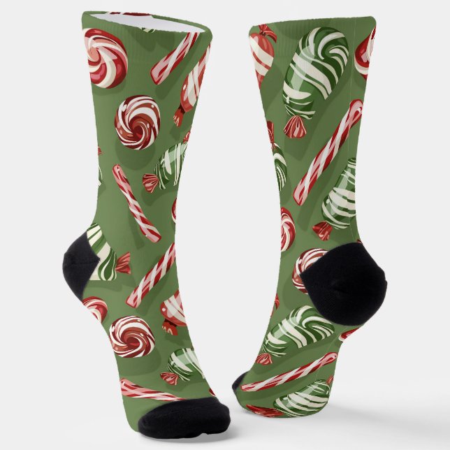 Green Christmas Candy Socks (Angled)