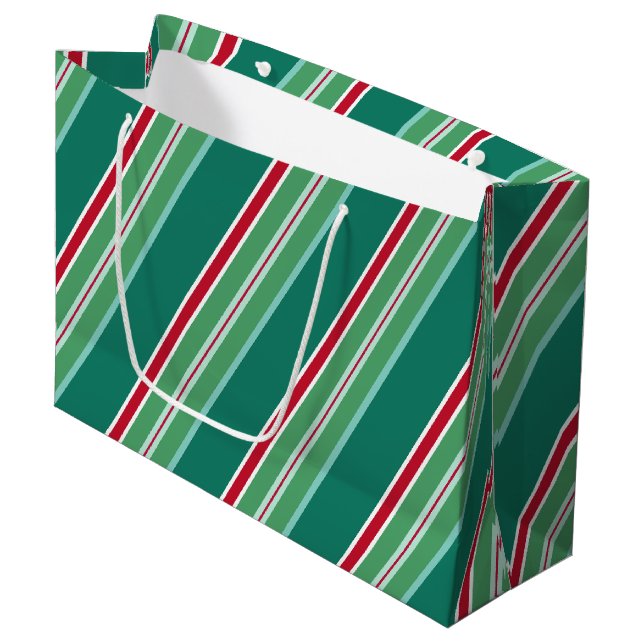 Green Christmas Candy Stripes Large Gift Bag (Front Angled)