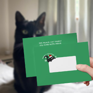 Green Christmas Cat Return Address Envelope