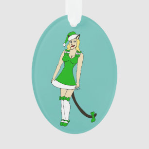 Green Christmas catgirl Ornament