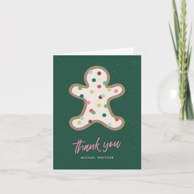 Green Christmas Cookie Decorating Thank You Card (Front)