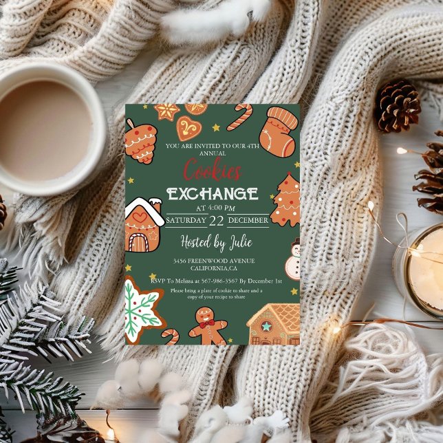 Green Christmas Cookie Exchange Christmas Party  Invitation (Creator Uploaded)