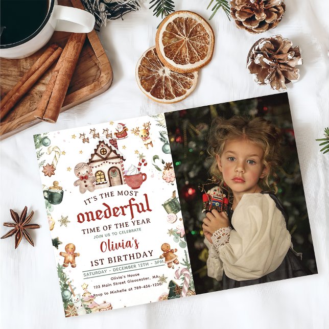 Green Christmas Cookies Onederful Birthday Photo Invitation (Creator Uploaded)