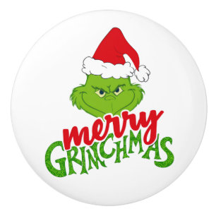 Green Christmas Creature with Winter Elements  Ceramic Knob