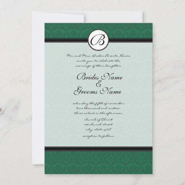 Green Christmas Damask Holiday Wedding Invitations (Front)