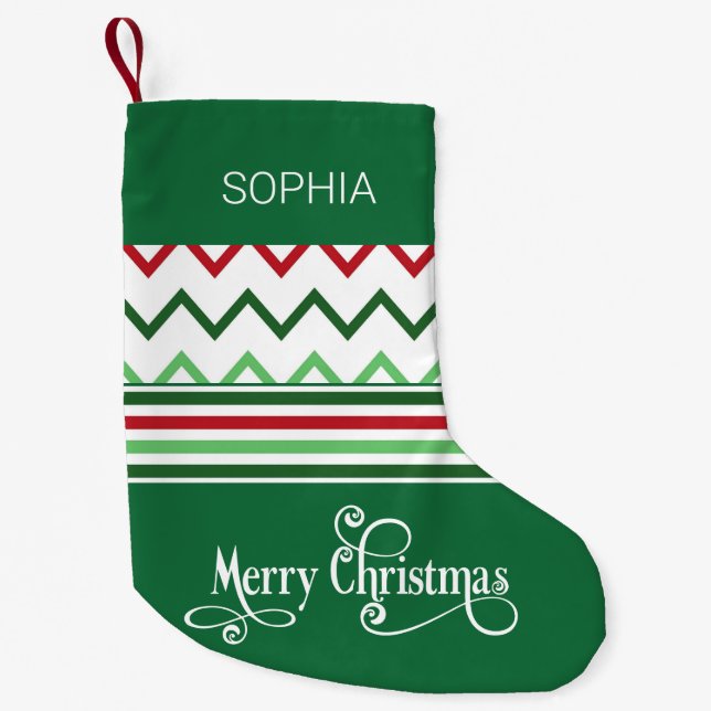 Green Christmas Design Personalized Name Small Small Christmas Stocking (Front)