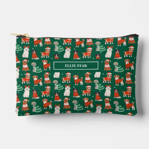 Green Christmas Dogs Personalized Girl Cosmetic Accessory Pouch