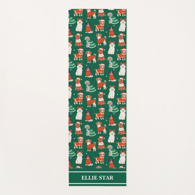 Green Christmas Dogs Personalized Girl Yoga Mat (Front)