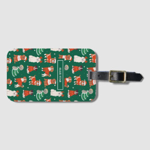 Green Christmas Dogs Personalized Luggage Tag