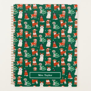 Green Christmas Dogs Teacher Personalized Planner
