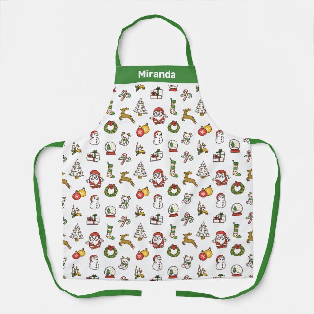 Green Christmas Doodles Apron (Front)