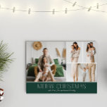 GREEN Christmas Elegant 4 Collage Photo message Holiday Card<br><div class="desc">Share your family’s highlights with this year-in-review Christmas card featuring a simple, minimal, and clean design. The front includes a modern four photo collage paired with the festive greeting “Merry Christmas” in an elegant serif font over a classic green colour with space to personalize your family name or the year....</div>