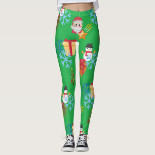 green christmas emoji xmas leggings
