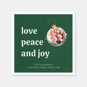 Green Christmas Family Photo Love Peace Joy Napkin