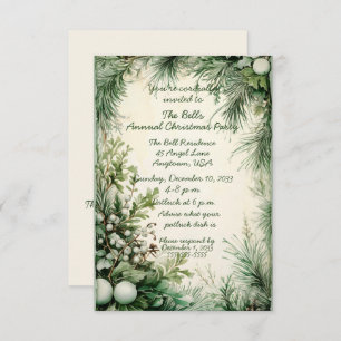 Green Christmas Flowers Annual Christmas Party  Invitation