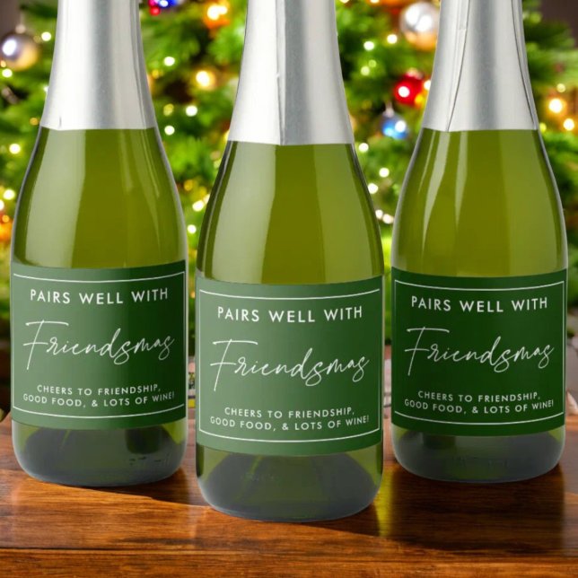 Green Christmas Friendsmas Party Favours Sparkling Wine Label (Creator Uploaded)