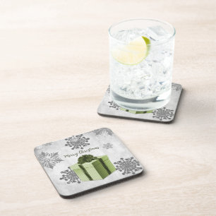 Green Christmas Gift Beverage Coaster