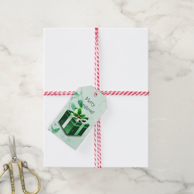 Green Christmas Gift Box Gift Tag (With Twine)