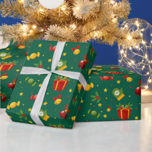 Green Christmas Gift Box Pattern Wrapping Paper