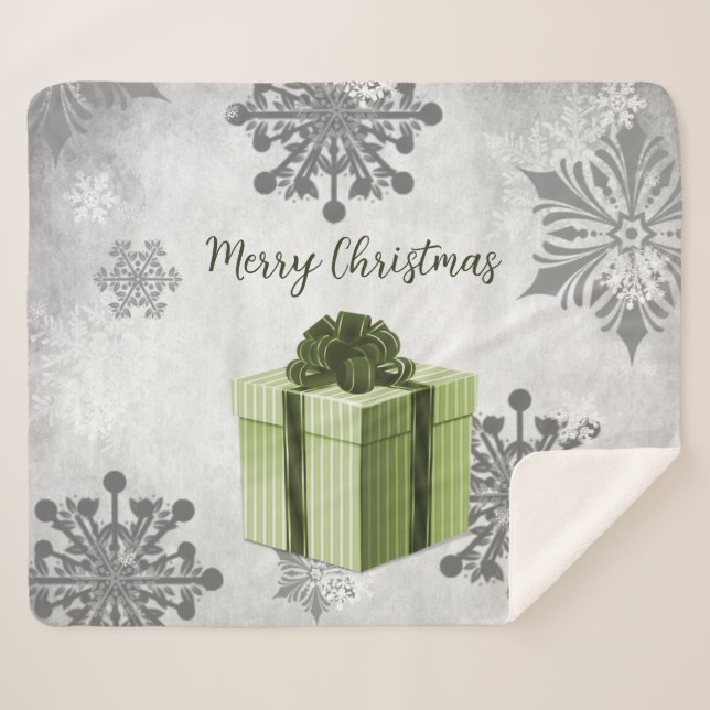 Green Christmas Gift Holiday Sherpa Blanket (Front (Horizontal))