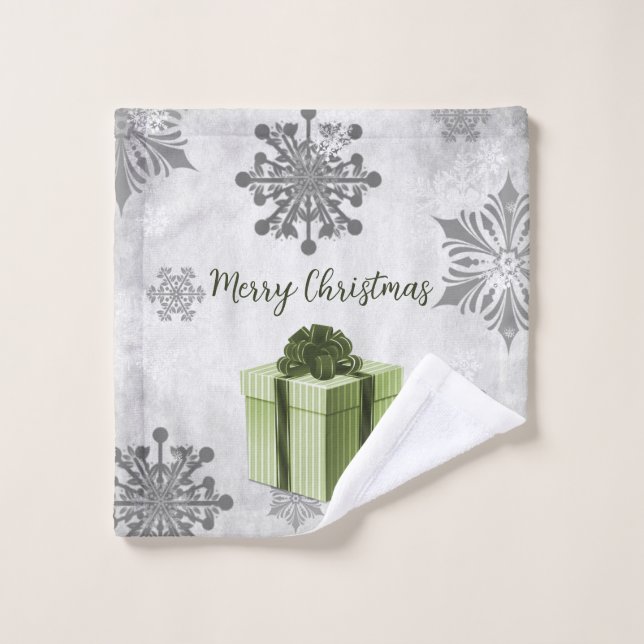 Green Christmas Gift Holiday Towel Set (Wash Cloth)