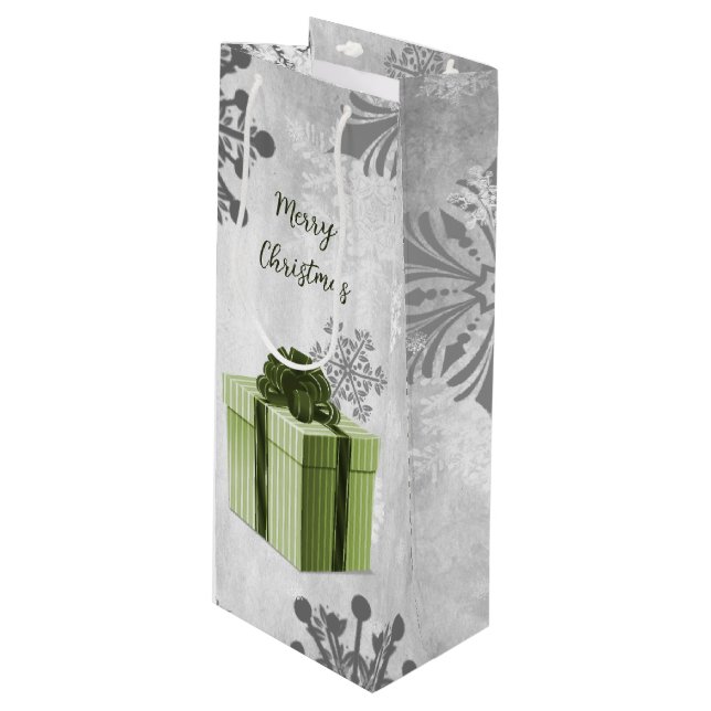 Green Christmas Gift Holiday Wine Gift Bag (Front Angled)