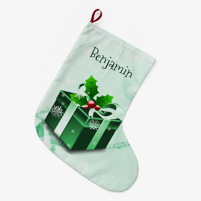 Green Christmas Gift Stocking (Front (Hanging))