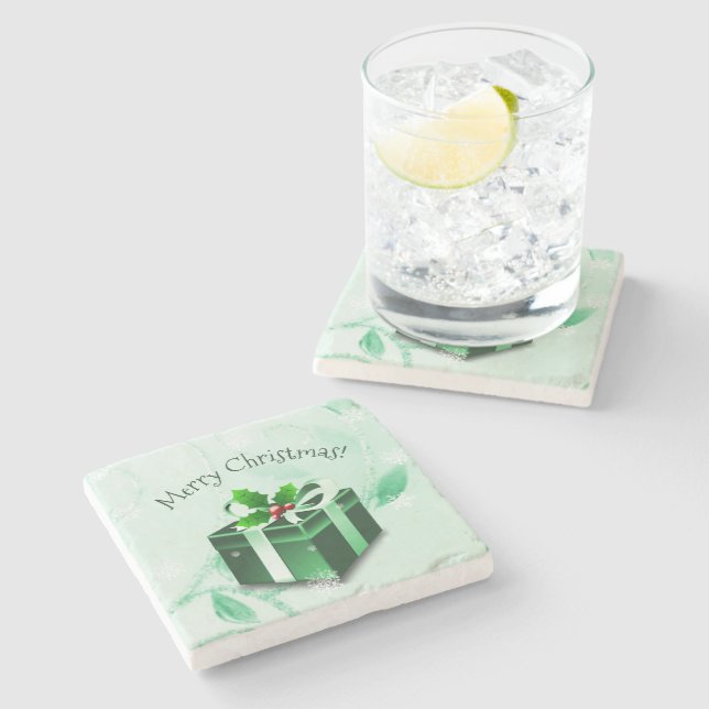 Green Christmas Gift Stone Coaster (Side)