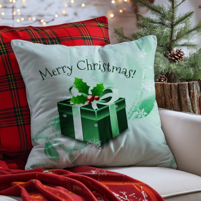 Green Christmas Gift Throw Pillow (Green Christmas Gift Throw Pillow)