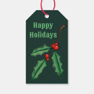 Green Christmas Holly Gift Tags