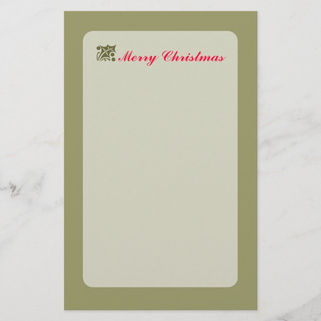 Green Christmas Holly Leaf Stationery (Front)