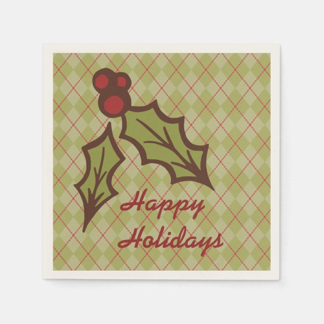Green Christmas Holly Napkins (Front)