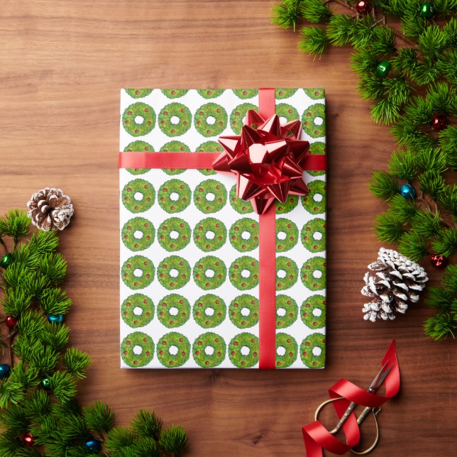 Green Christmas Holly Wreath Cookie Holiday Baking Wrapping Paper (Holiday Gift)