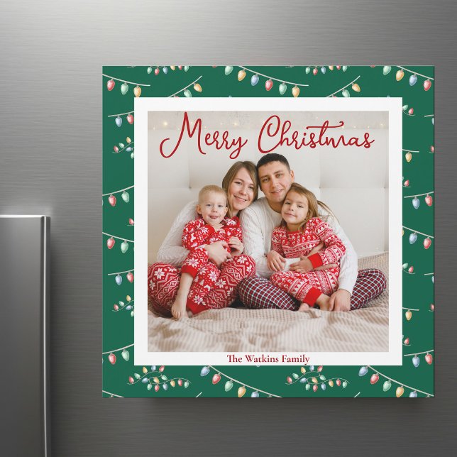 Green Christmas Lights Cute Photo Magnet Card (Creator Uploaded)