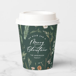 Green Christmas minimal elegant botanical  Paper Cups