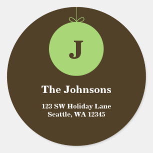Green Christmas Ornament Monogram Address Labels